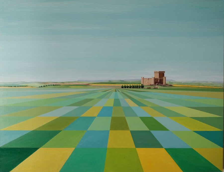 Es un cuadro de paisaje muy geométrico y sereno