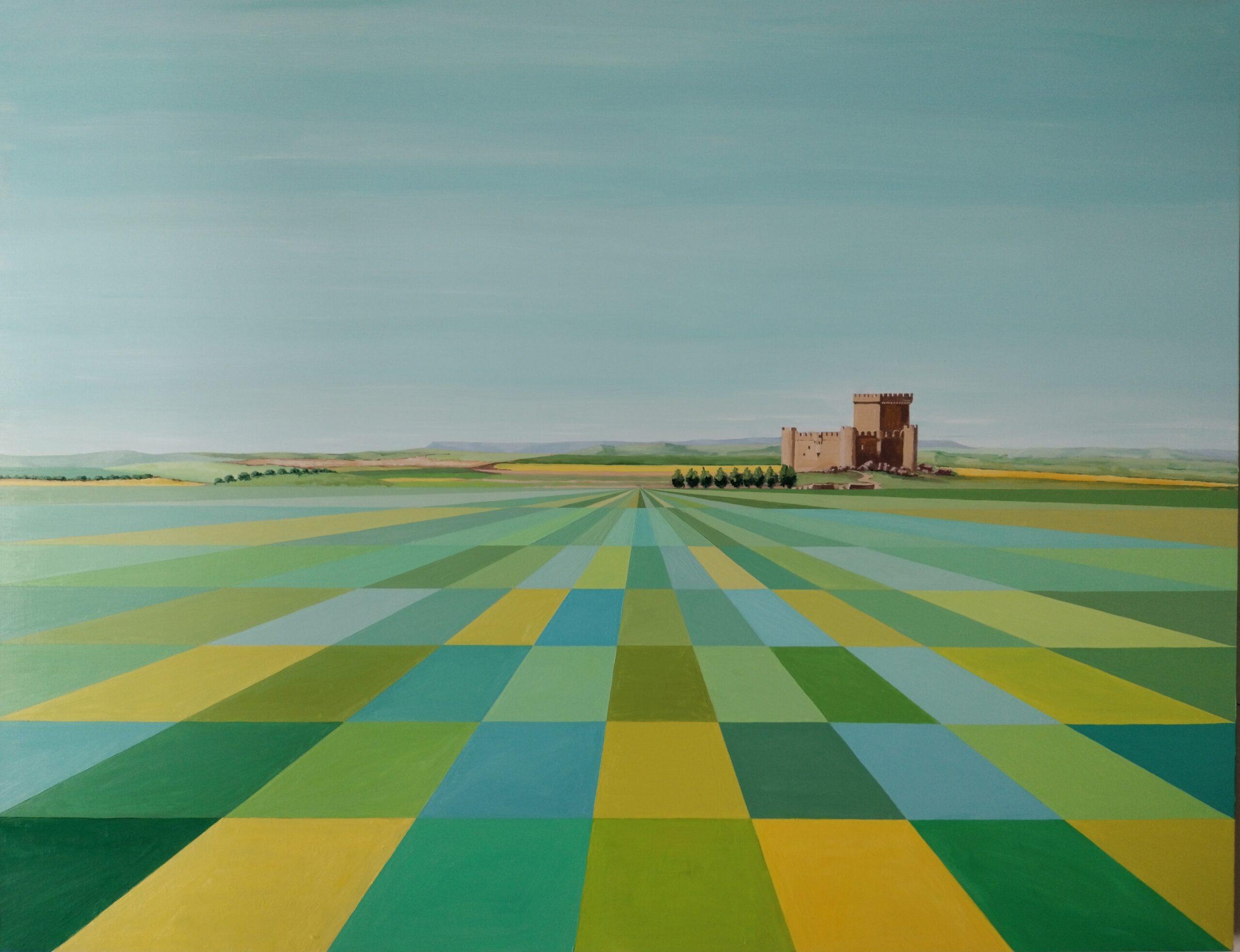 Castillo en primavera Es un cuadro de paisaje muy geométrico y sereno